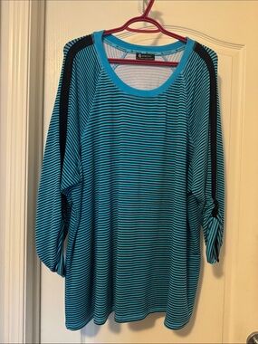 Appeal Teal and Black Striped Long Sleeve Dolman Tee